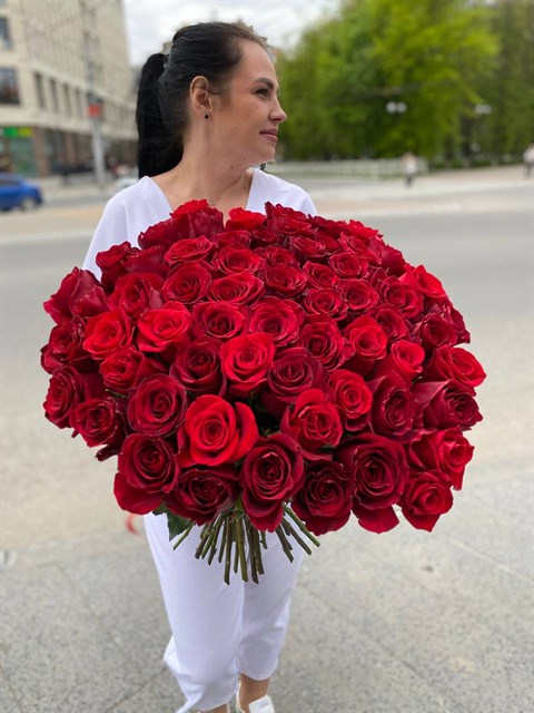 Букет из 75 красных роз 60см(Эквадор) - фото 9399